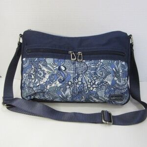 Sakroots Willow Hobo Blue Paisley Adjustable Strap Silver Accents Multi Pockets